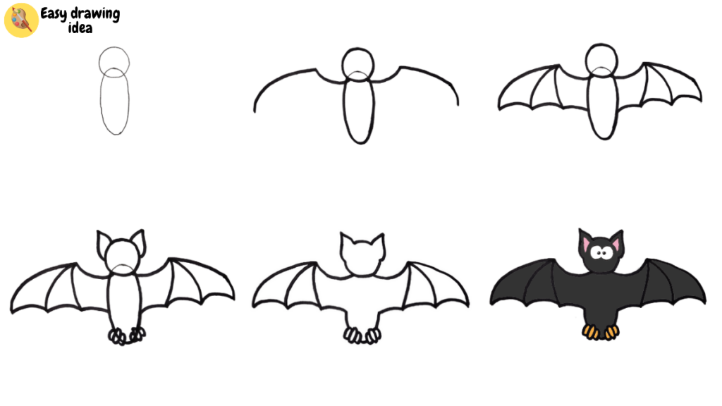 how to draw a bat step by step