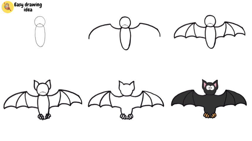 How To Draw A Bat Step By Step For Kids - Hand Of Art